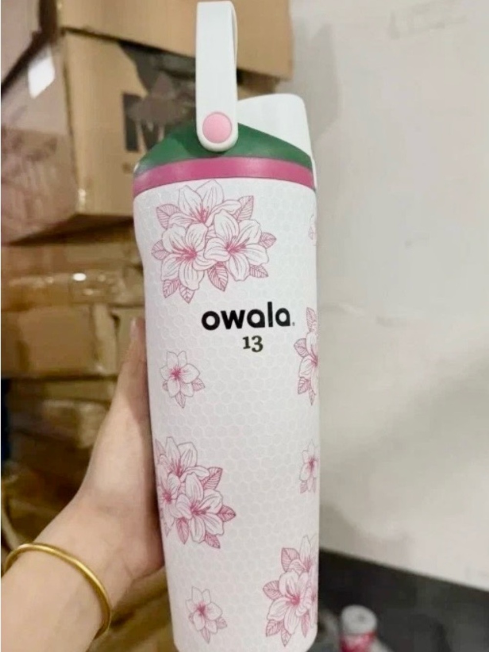 Owala 13 Floral Pink & White Insulated Bottle